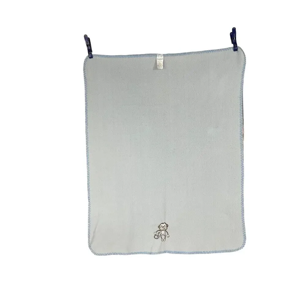 Garanimals Blue Fleece Monkey Baby Blanket Boy Edge Stitching
